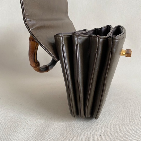 Vintage Meyers Purse Accordian Brown Bamboo Handle Tiki Mid Century Handbag - Picture 5 of 14